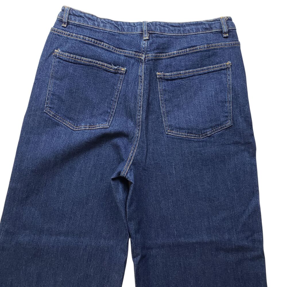 OAT New York Wide Leg Jeans Womens 12 / 31 High Rise Dark Wash Denim Stretch - Picture 10 of 10
